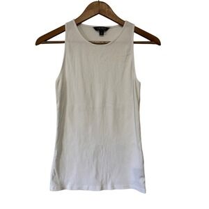 Lauren Ralph Lauren Women's White Ribbed Tank Top Size M Sleeveless Knit Basic